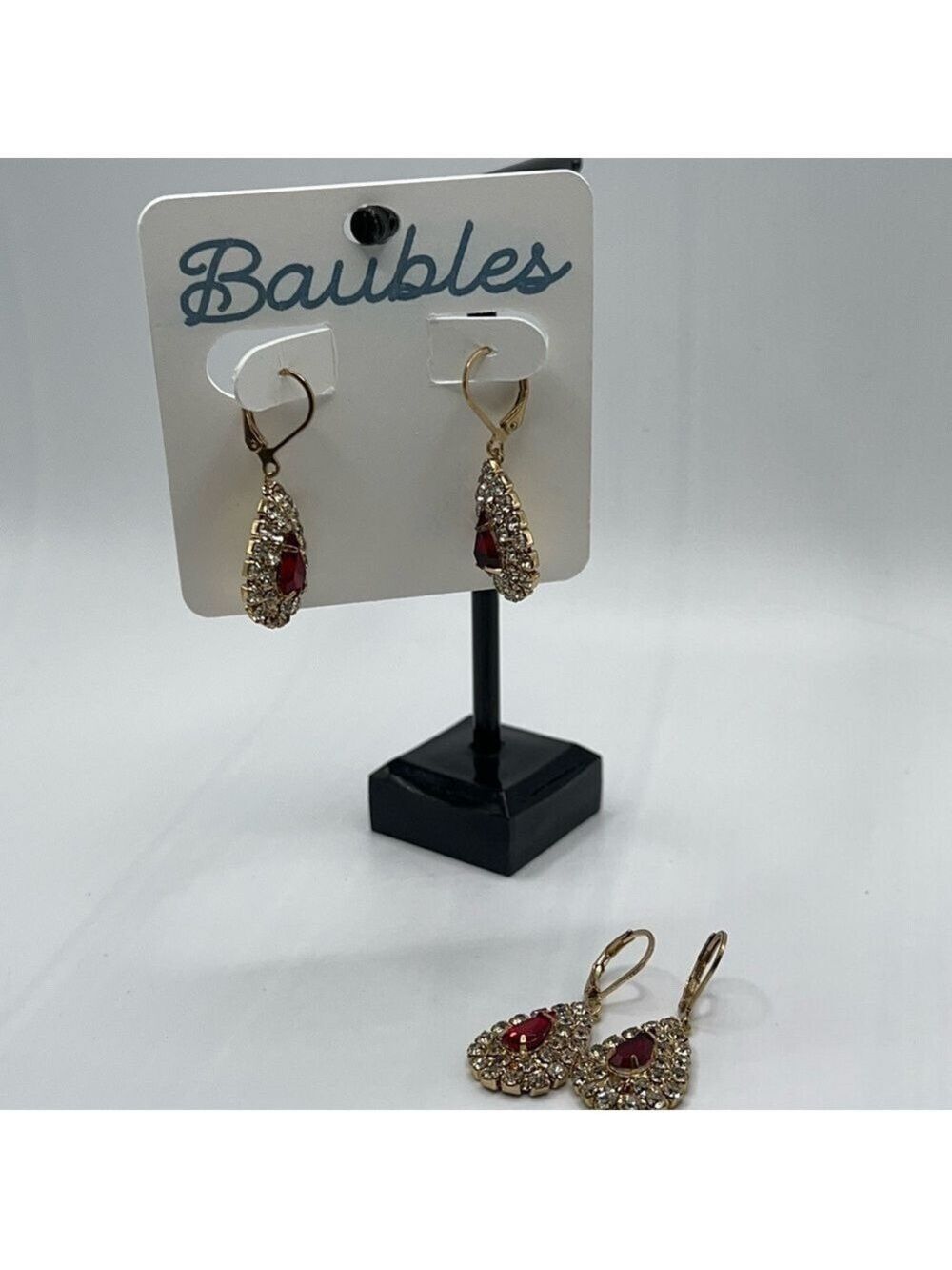 Gold and Red Textured Drop Earrings